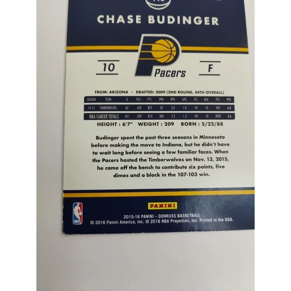 Indiana Pacers 2015-16 Donruss #116 Chase Budinger 2015-16 Donruss #116